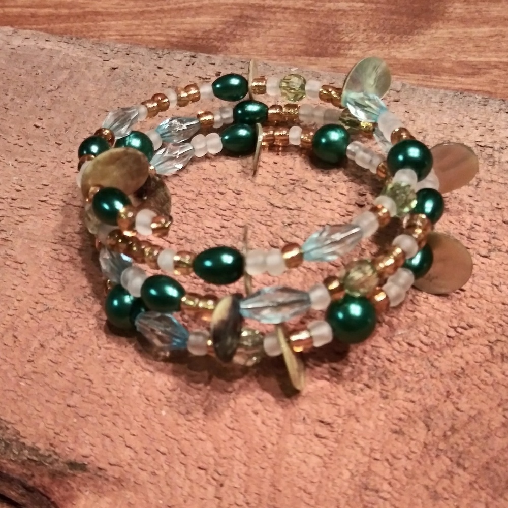 Memory Wire Bohemian beaded bracelet